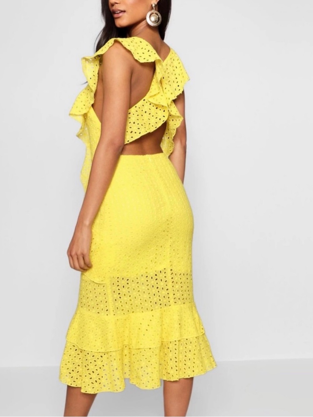 Boohoo White Ruffle Detail Midi Dress